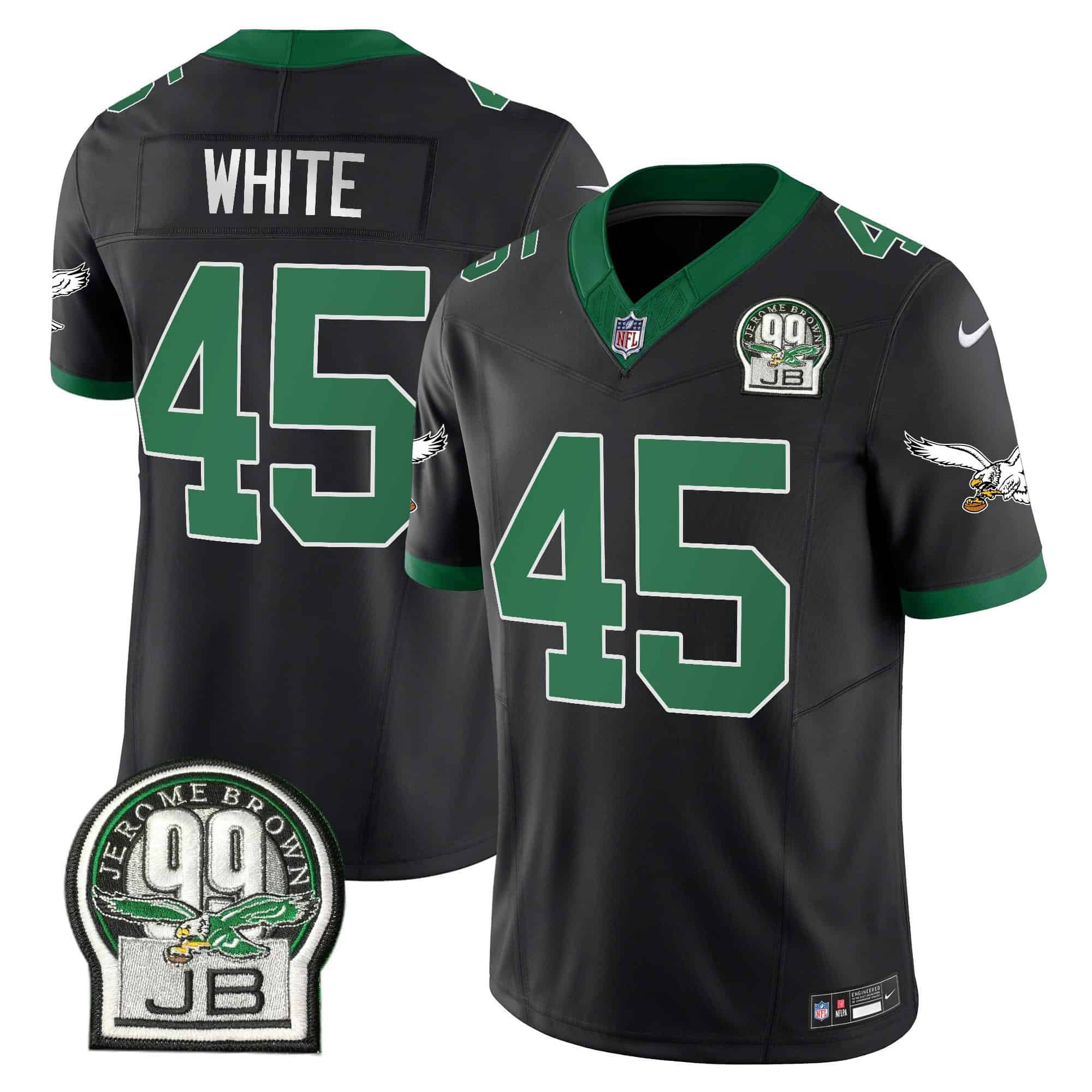 Men Philadelphia Eagles #45 White Black 2024 Nike Jerome Brown Patch Alternate Limited NFL Jersey style 1